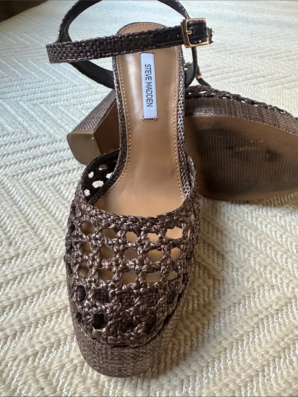 Steve Madden Brown Lexie Raffia Platform Heels